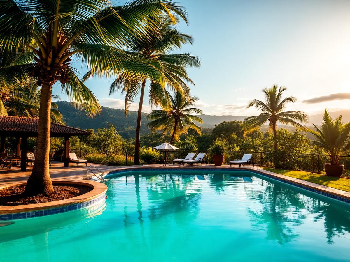 Día de sol en finca con piscina